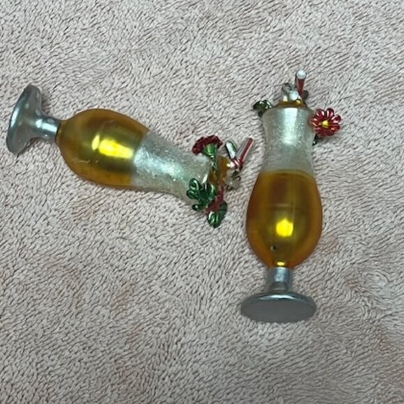 Two Department 56 Christmas Hand Blown Glass Cocktail Themed Holiday Ornaments - Picture 6 of 15
